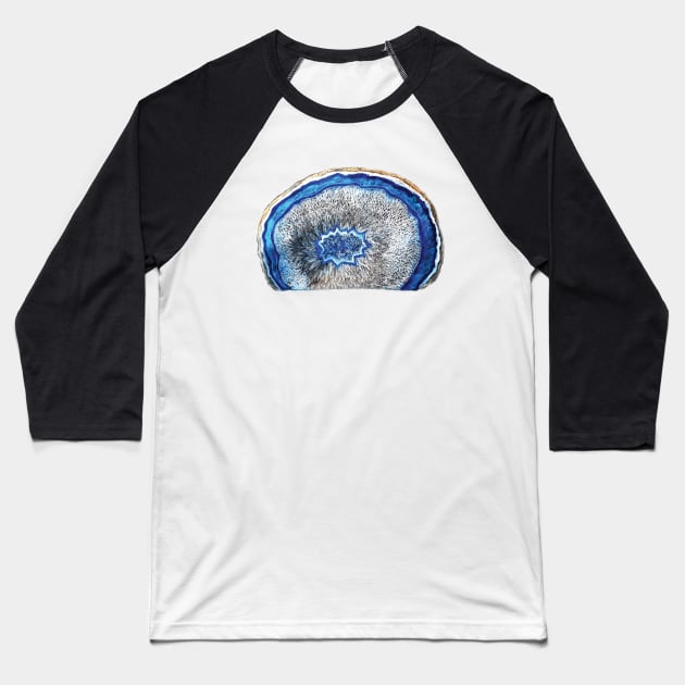 Blue Agate Crystal Pastel Drawing Baseball T-Shirt by sarahwainwright